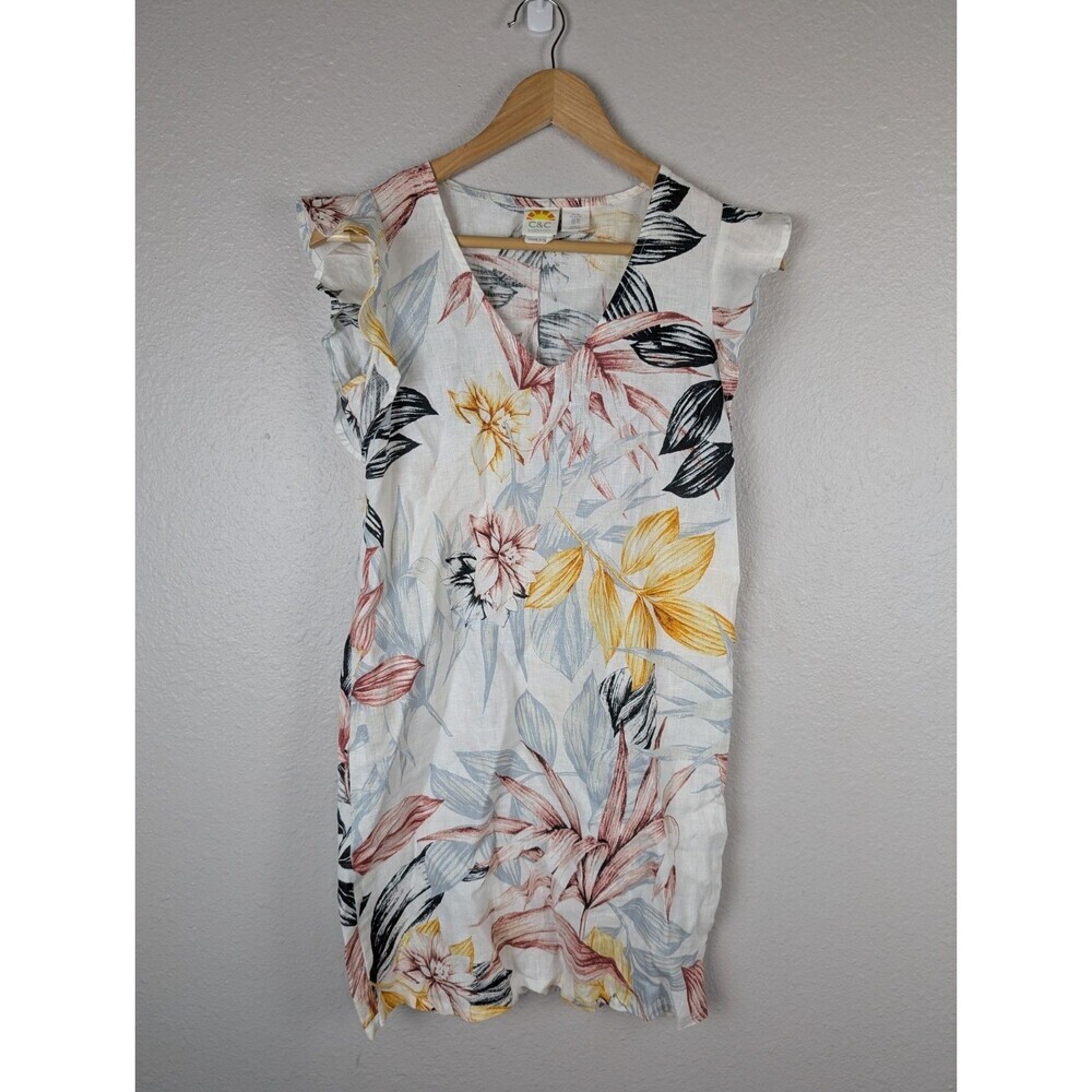 C & C California Linen Dress XS Shift Tropical Print